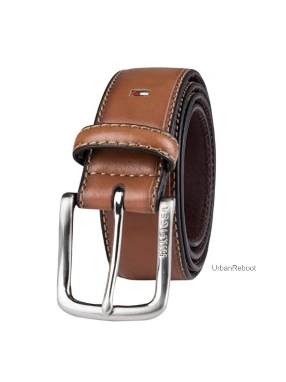 Men's Semi-Dress Leather Belt, Classic Harness Buckle, 1.4 Inches Wide, Brown